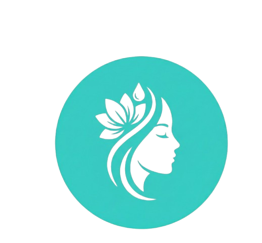 Logo de centro de estética con silueta femenina y flor en círculo turquesa